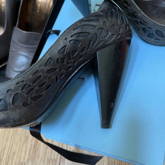 Super cool Jump for Fun Bacardi pumps 7.5 Black Peep toe chunky 3 heel like New - Picture 4 of 15